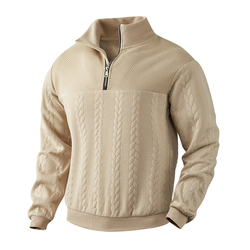 Sander - Heren Trui Casual Smart met Halve Rits Opstaande Kraag en Kabelmotief