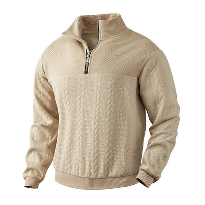 Sander - Heren Trui Casual Smart met Halve Rits Opstaande Kraag en Kabelmotief