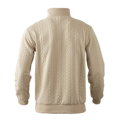 Sander - Heren Trui Casual Smart met Halve Rits Opstaande Kraag en Kabelmotief