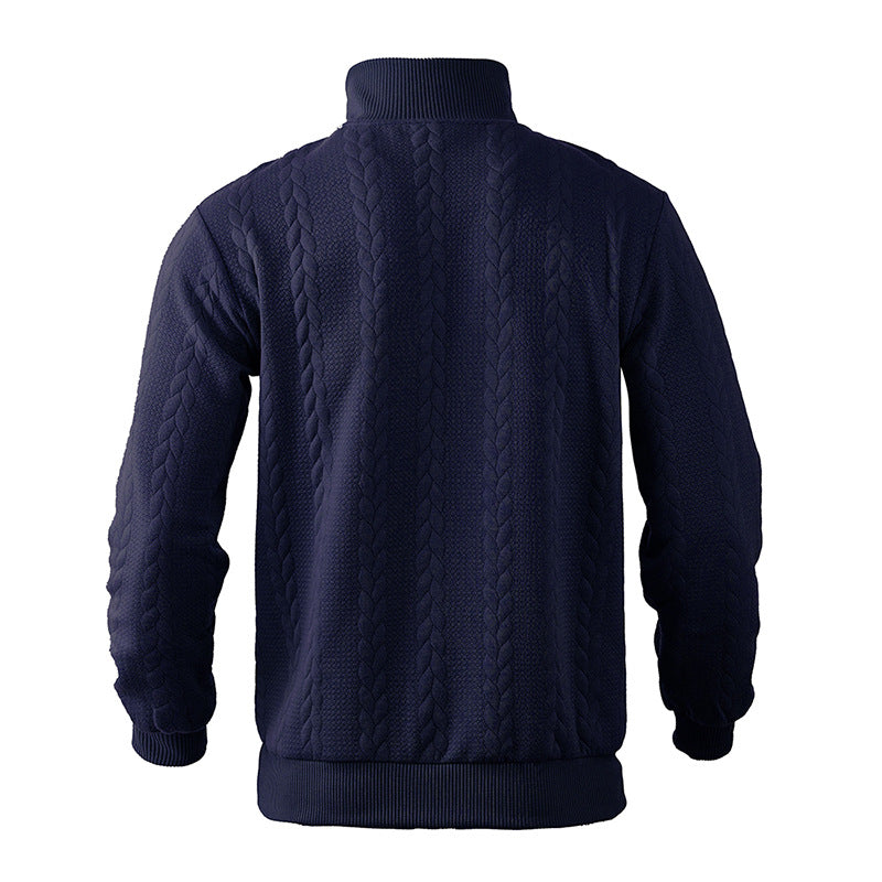 Sander - Heren Trui Casual Smart met Halve Rits Opstaande Kraag en Kabelmotief