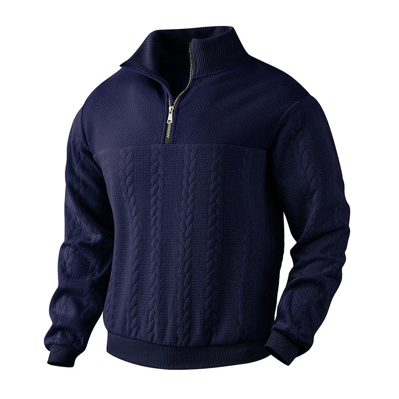 Sander - Heren Trui Casual Smart met Halve Rits Opstaande Kraag en Kabelmotief