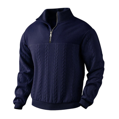 Sander - Heren Trui Casual Smart met Halve Rits Opstaande Kraag en Kabelmotief