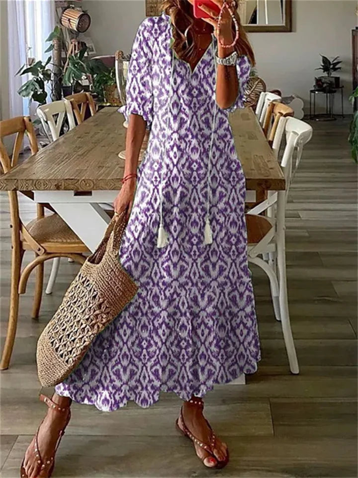 Sanne - Boho Zomerjurk Dames met V-hals en Kwastjesdetail