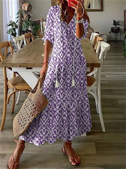 Sanne - Boho Zomerjurk Dames met V-hals en Kwastjesdetail