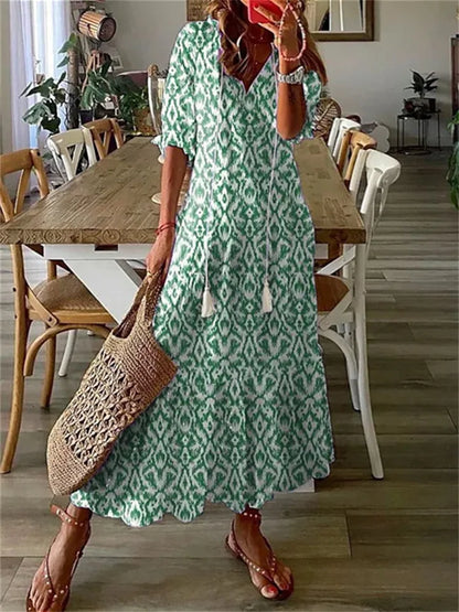 Sanne - Boho Zomerjurk Dames met V-hals en Kwastjesdetail