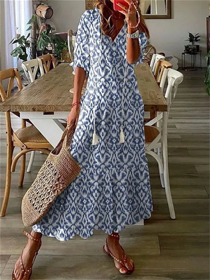 Sanne - Boho Zomerjurk Dames met V-hals en Kwastjesdetail