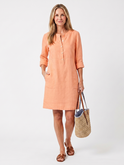 Sanne - Casual Linnen Jurk Dames met Knoopsluiting en Zakken