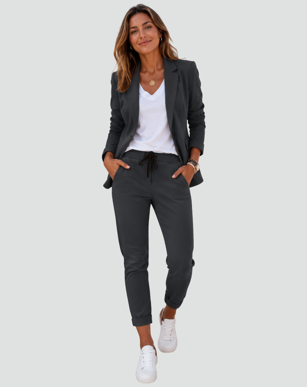 Sanne - Dames Blazer Set Bijpassend met Casual Broek en Trekkoordtaille