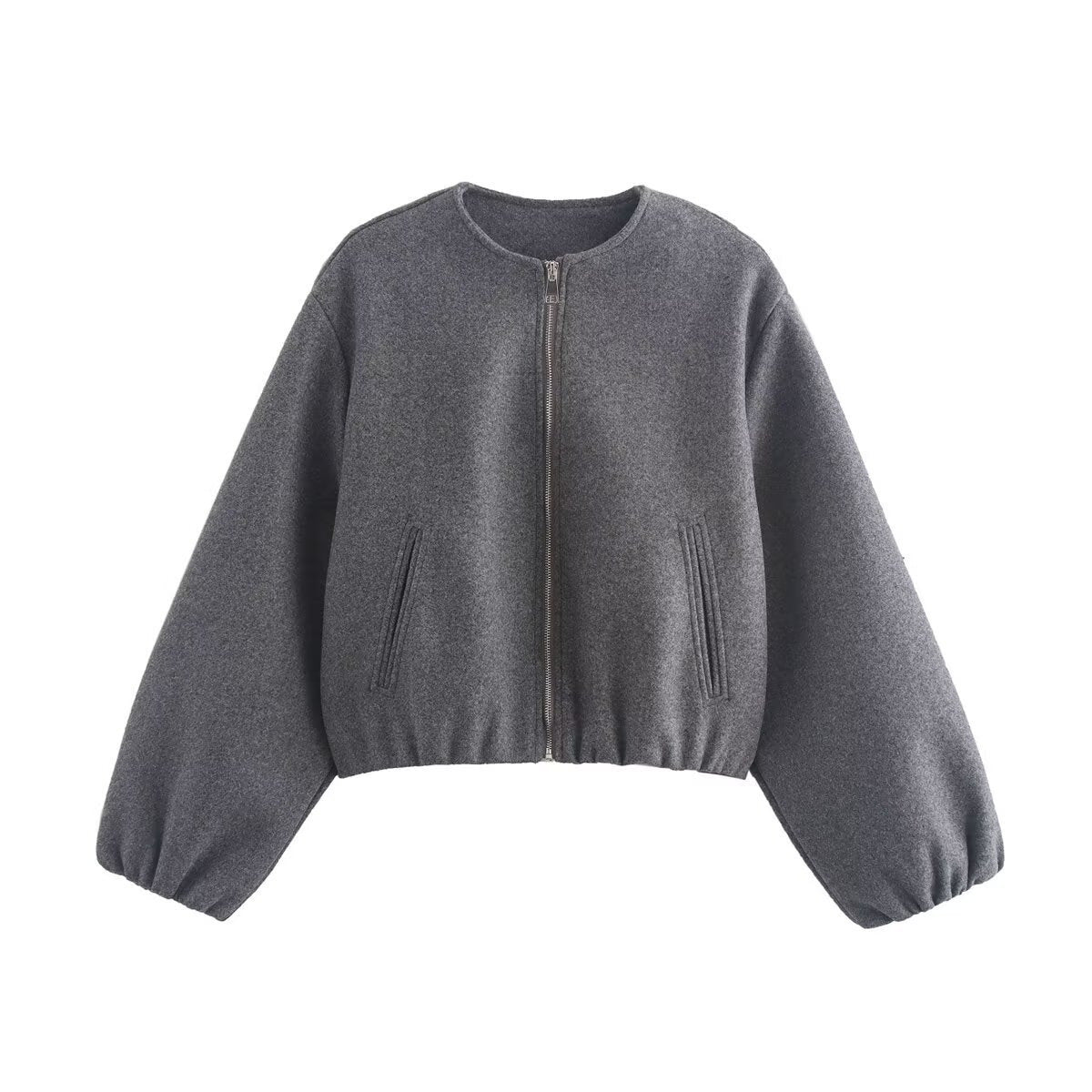 Sanne - Dames Bomberjack Cropped voor de Herfst met Ballonmouwen en Rits