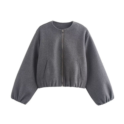 Sanne - Dames Bomberjack Cropped voor de Herfst met Ballonmouwen en Rits
