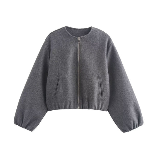 Sanne - Dames Bomberjack Cropped voor de Herfst met Ballonmouwen en Rits