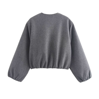 Sanne - Dames Bomberjack Cropped voor de Herfst met Ballonmouwen en Rits