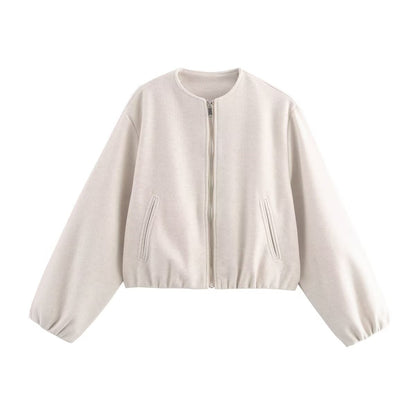 Sanne - Dames Bomberjack Cropped voor de Herfst met Ballonmouwen en Rits