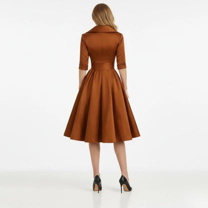 Sanne - Dames Cocktailjurk met Lange Mouwen en V-hals en Uitlopende Rok