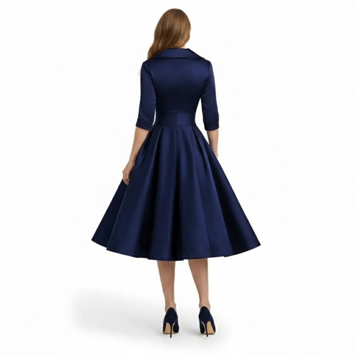 Sanne - Dames Cocktailjurk met Lange Mouwen en V-hals en Uitlopende Rok