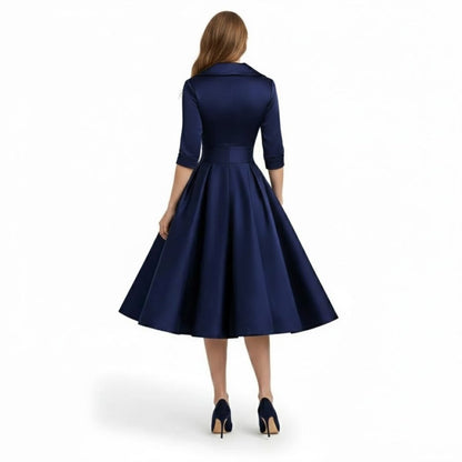 Sanne - Dames Cocktailjurk met Lange Mouwen en V-hals en Uitlopende Rok