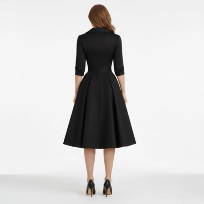 Sanne - Dames Cocktailjurk met Lange Mouwen en V-hals en Uitlopende Rok