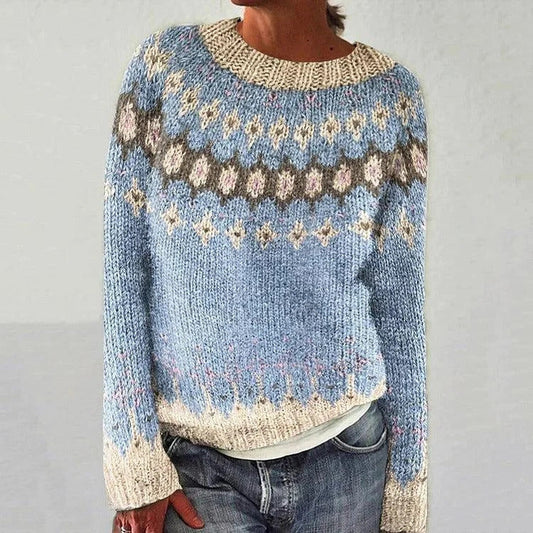 Sanne - Dames Kersttrui Gebreid met Fair Isle Patroon en Ronde Hals