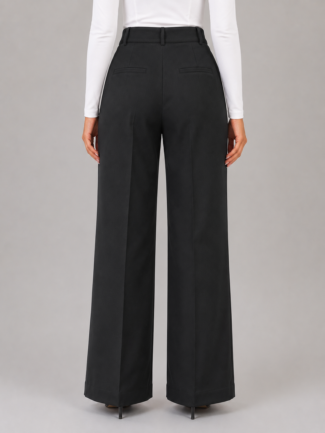 Sanne - Dames Pantalon High Waist Wijde Pijpen met Plooien en Zakken