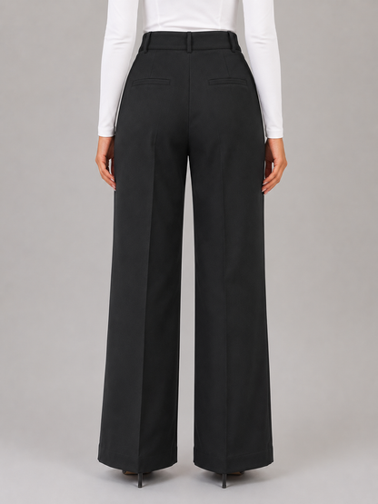 Sanne - Dames Pantalon High Waist Wijde Pijpen met Plooien en Zakken