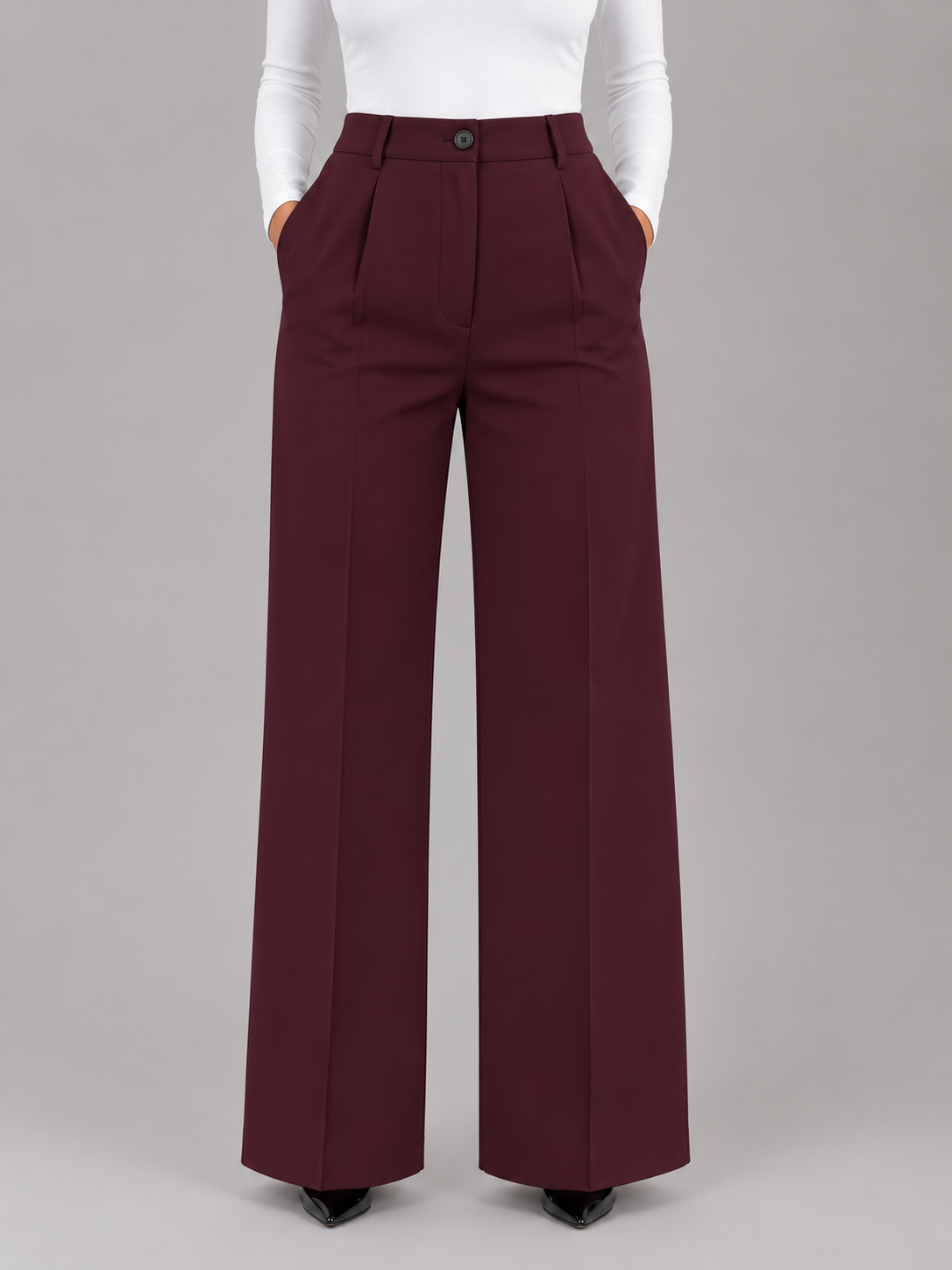 Sanne - Dames Pantalon High Waist Wijde Pijpen met Plooien en Zakken
