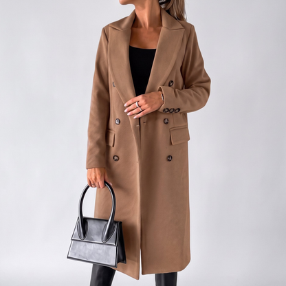 Sanne - Dames Trenchcoat Lang voor de Winter met Reverskraag en Knopen