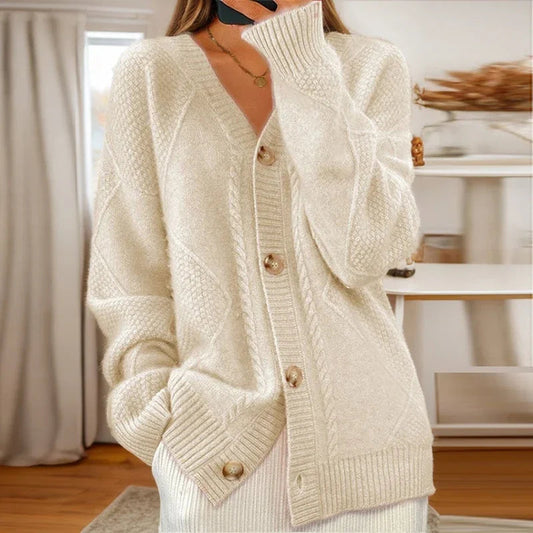 Sanne - Dames Vest Grof Gebreid Oversized met V-hals en Knoopsluiting