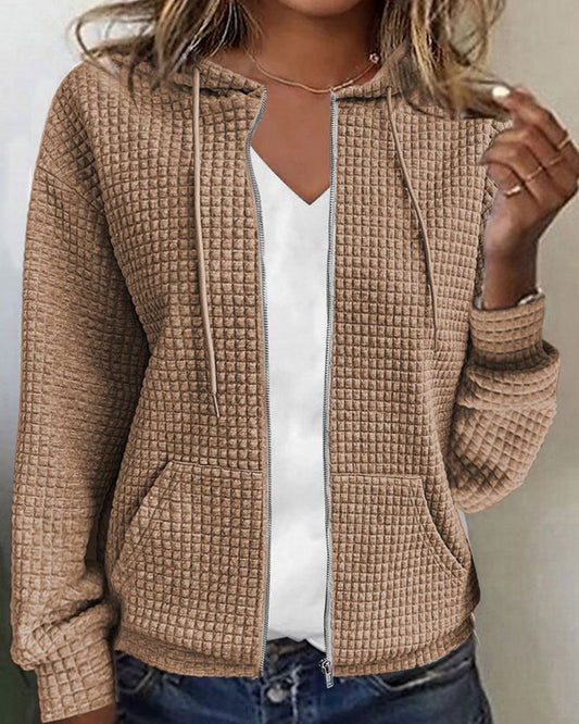 Sanne - Dames Vest met Rits Capuchon en Wafelstructuur voor de Herfst