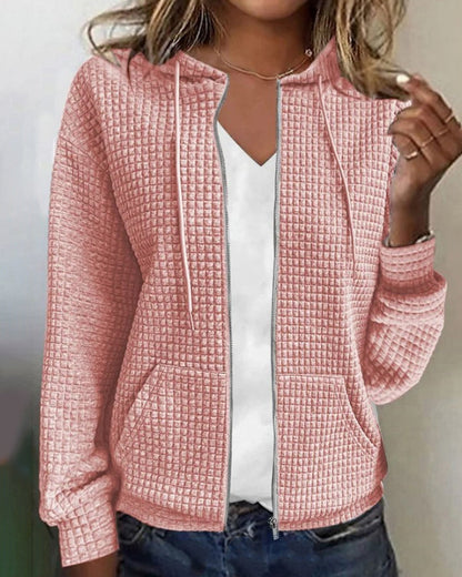 Sanne - Dames Vest met Rits Capuchon en Wafelstructuur voor de Herfst