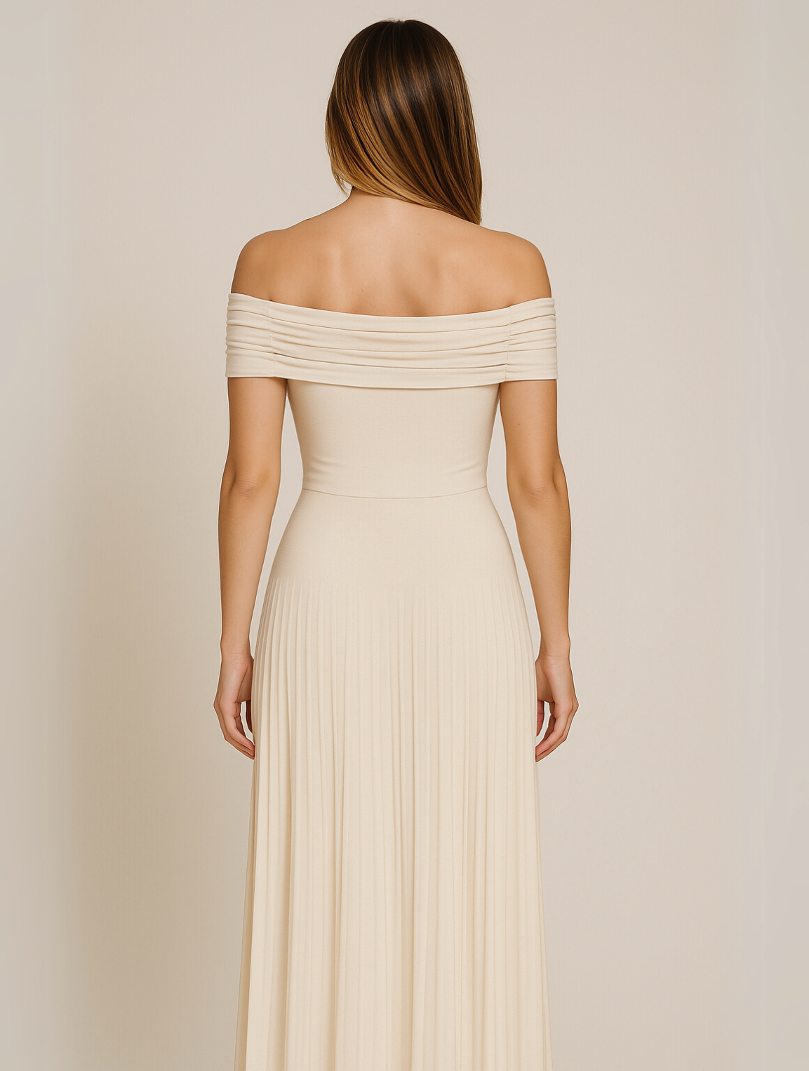 Sanne - Elegante Bruiloft Gastenjurk Dames Off Shoulder met Geplooide Maxi Rok
