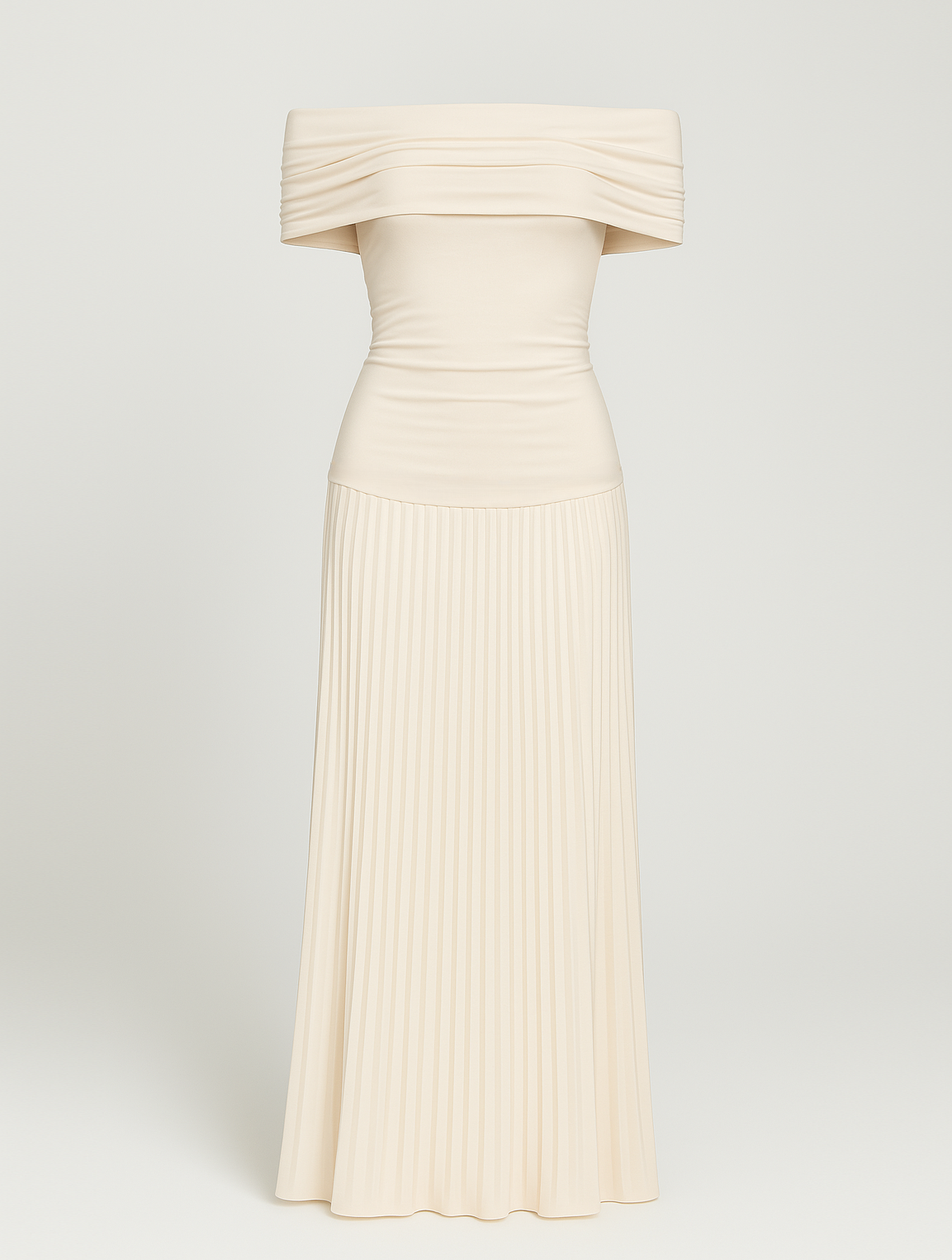 Sanne - Elegante Bruiloft Gastenjurk Dames Off Shoulder met Geplooide Maxi Rok