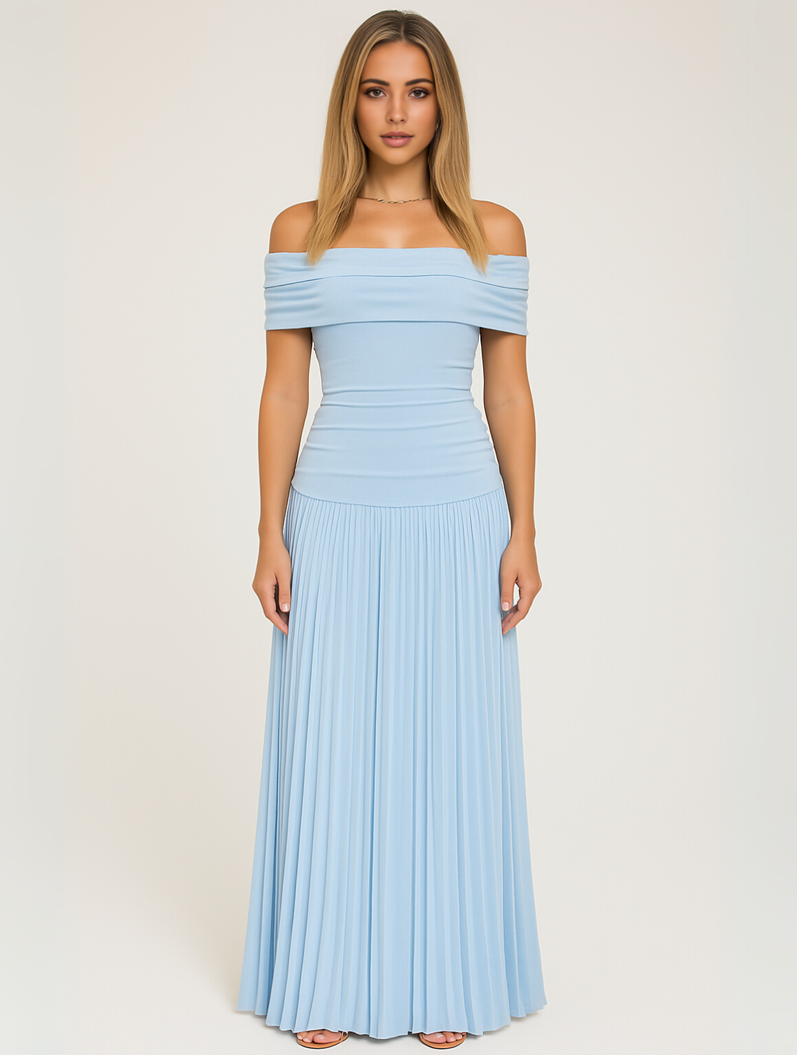 Sanne - Elegante Bruiloft Gastenjurk Dames Off Shoulder met Geplooide Maxi Rok