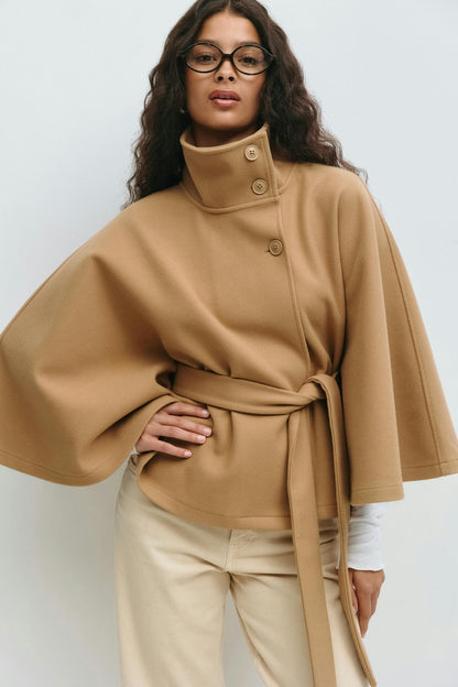 Sanne - Elegante Dames Korte Trenchcoat Herfst met Ceintuur en Hoge Col