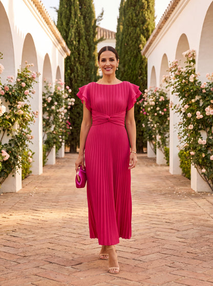 Sanne - Elegante Maxi Jurk Dames met Plissé Structuur en Vlindermouwen