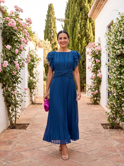 Sanne - Elegante Maxi Jurk Dames met Plissé Structuur en Vlindermouwen