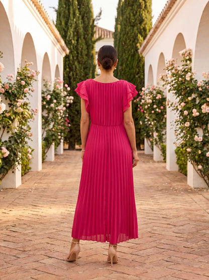Sanne - Elegante Maxi Jurk Dames met Plissé Structuur en Vlindermouwen