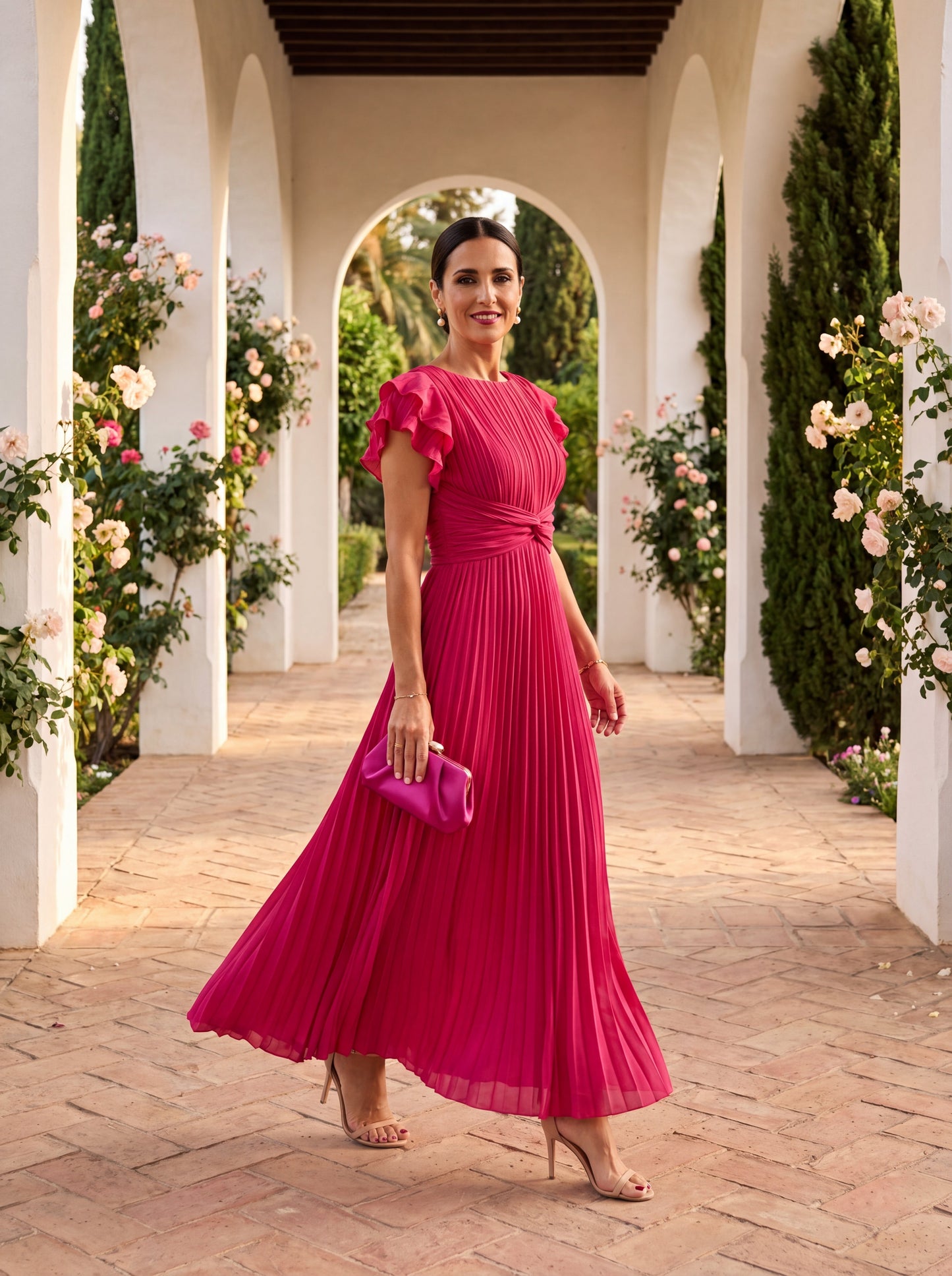 Sanne - Elegante Maxi Jurk Dames met Plissé Structuur en Vlindermouwen