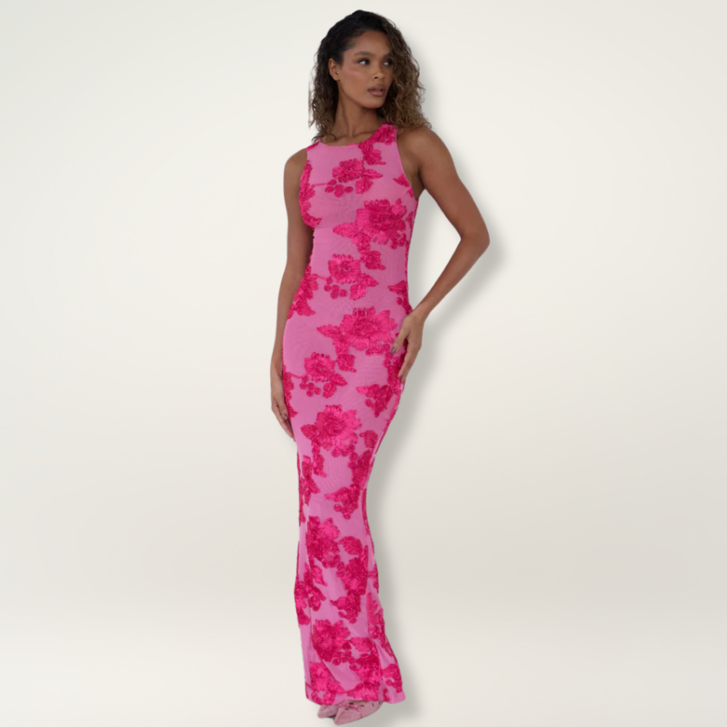 Sanne - Romantische Bruiloft Gastenjurk Dames met Bloemenprint en Racerback