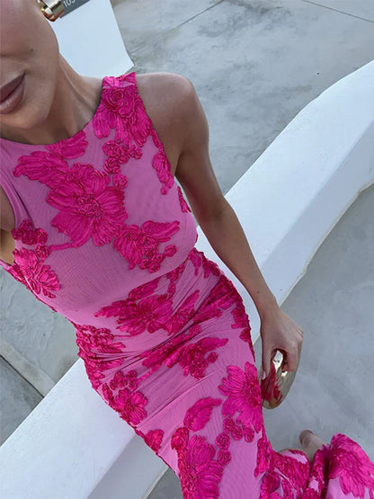 Sanne - Romantische Bruiloft Gastenjurk Dames met Bloemenprint en Racerback