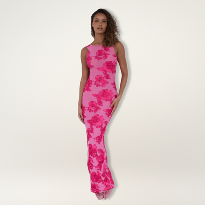 Sanne - Romantische Bruiloft Gastenjurk Dames met Bloemenprint en Racerback