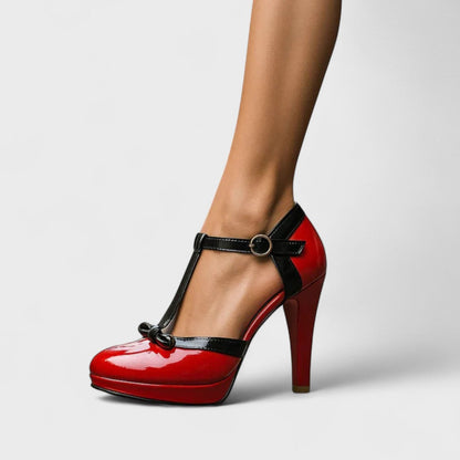 Sanne - Romantische Comfortabele Dames Pumps met T-Bandje en Platform Zool