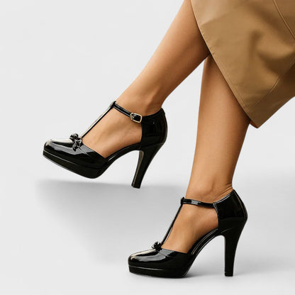 Sanne - Romantische Comfortabele Dames Pumps met T-Bandje en Platform Zool