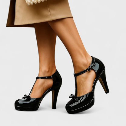 Sanne - Romantische Comfortabele Dames Pumps met T-Bandje en Platform Zool