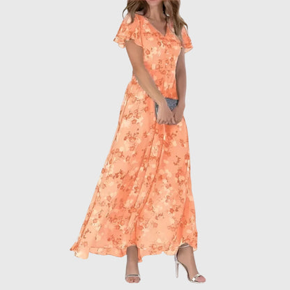 Sanne - Romantische Zomerjurk Dames Maxi met Bloemenprint en Vlindermouwtjes