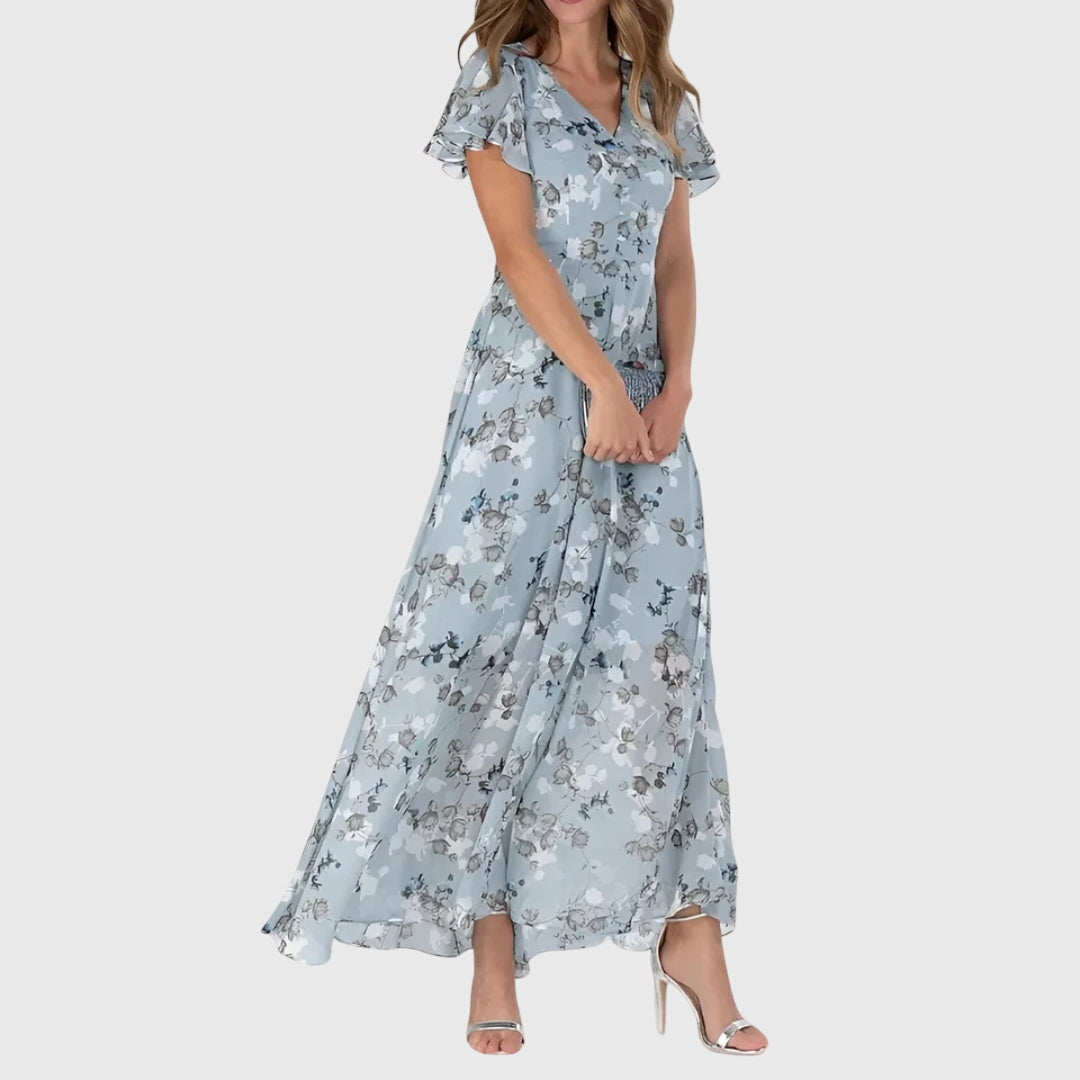 Sanne - Romantische Zomerjurk Dames Maxi met Bloemenprint en Vlindermouwtjes