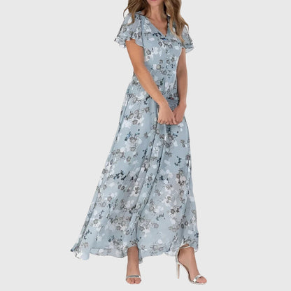 Sanne - Romantische Zomerjurk Dames Maxi met Bloemenprint en Vlindermouwtjes