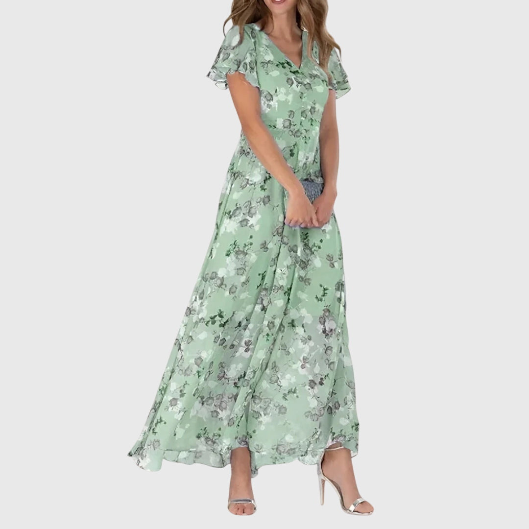 Sanne - Romantische Zomerjurk Dames Maxi met Bloemenprint en Vlindermouwtjes