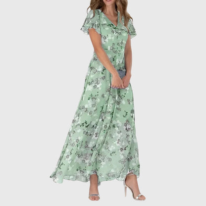 Sanne - Romantische Zomerjurk Dames Maxi met Bloemenprint en Vlindermouwtjes