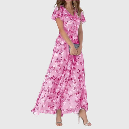 Sanne - Romantische Zomerjurk Dames Maxi met Bloemenprint en Vlindermouwtjes