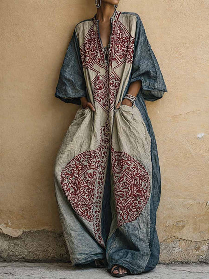 Sara - Boho Linnen Jumpsuit Dames met Diepe V-hals en Wijde Mouwen